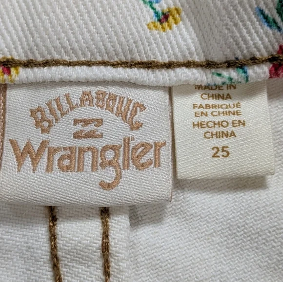 Billabong X Wrangler White Red Yellow Floral Denim Jean 25 - Picture 9 of 12